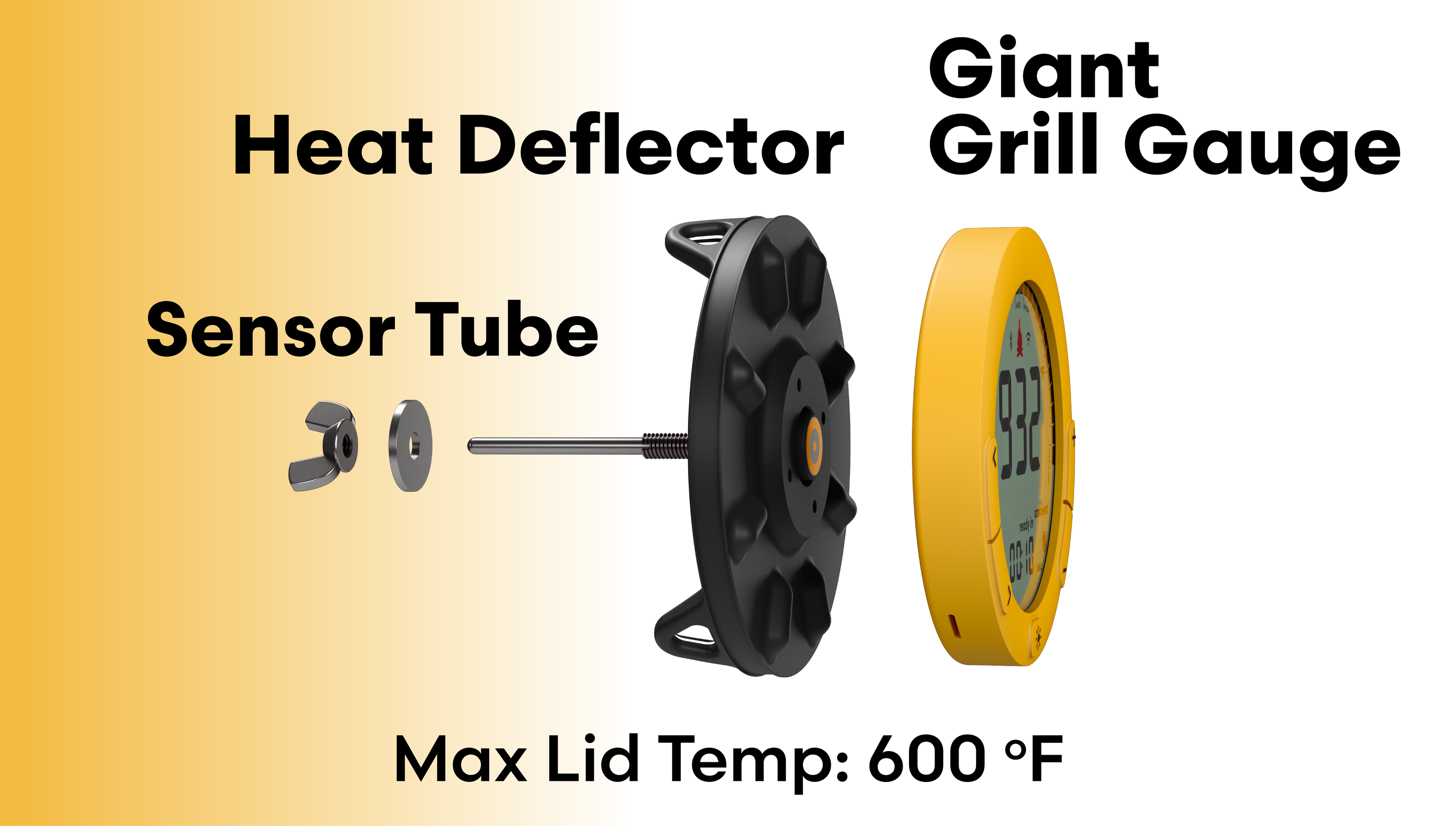 Giant Grill Gauge, Heat Deflector and mounting hardware, exploded view
