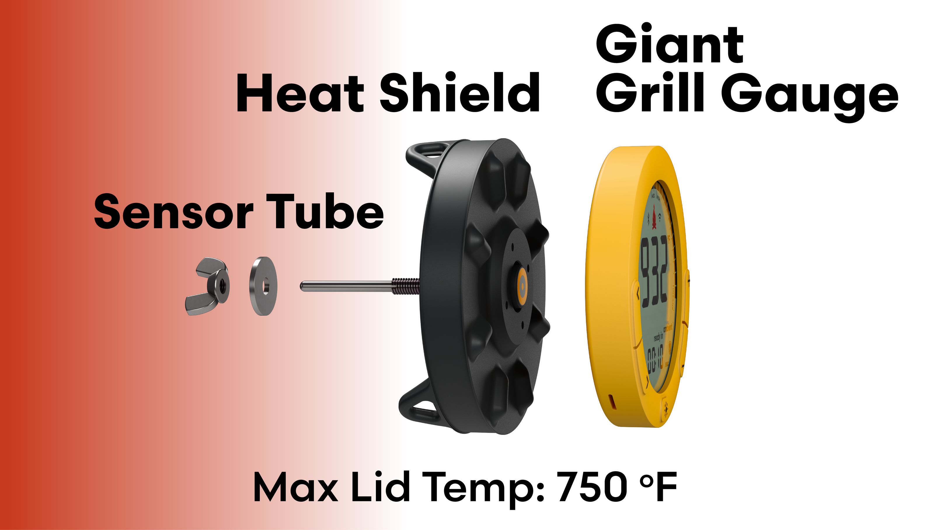 Giant Grill Gauge, Heat Shield and mounting hardware, exploded view